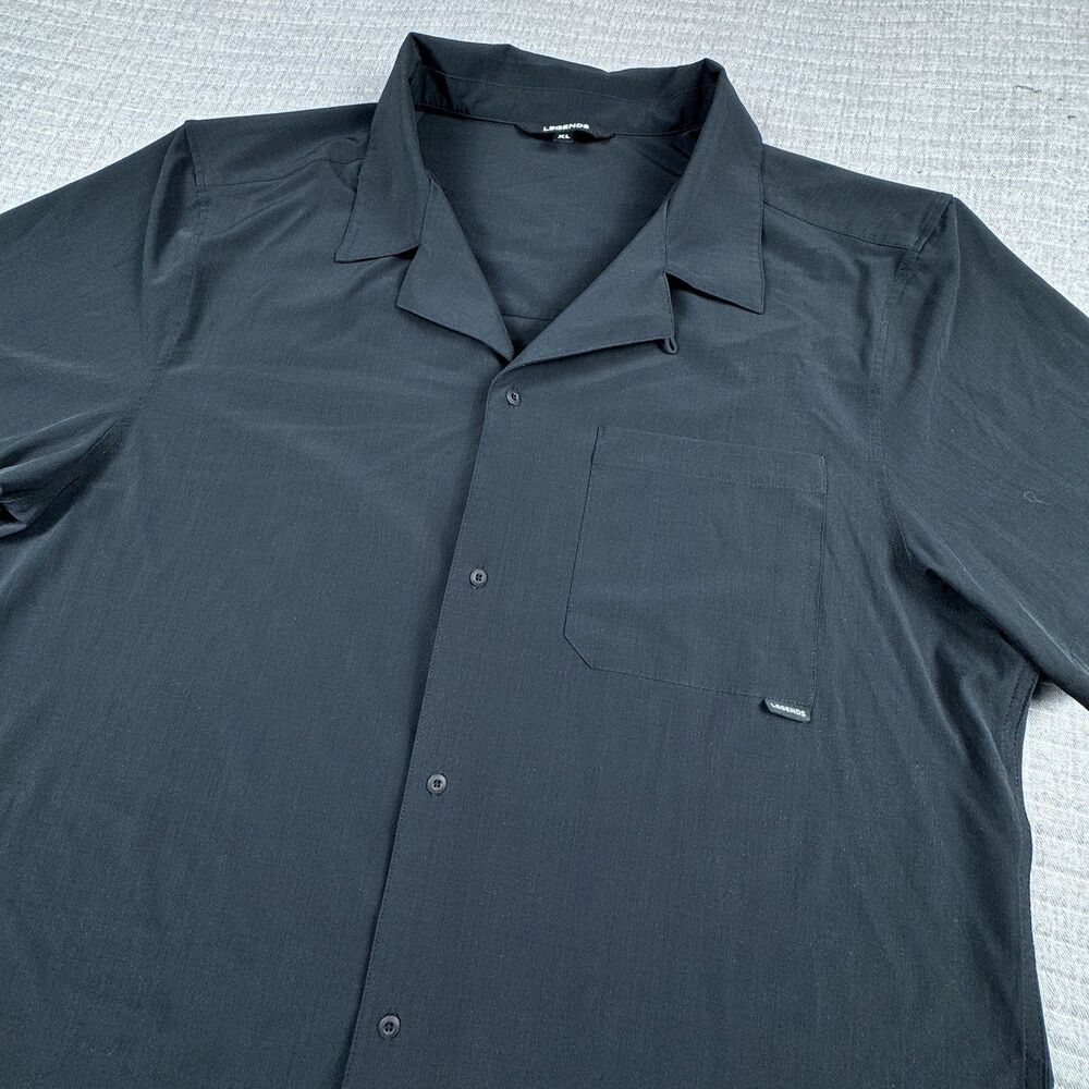 Legends‎ Chief Camp Collar Shirt Men XL Black Button Performance Stretch Loose